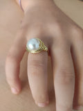 Anillo alambre dorado grueso perla grande