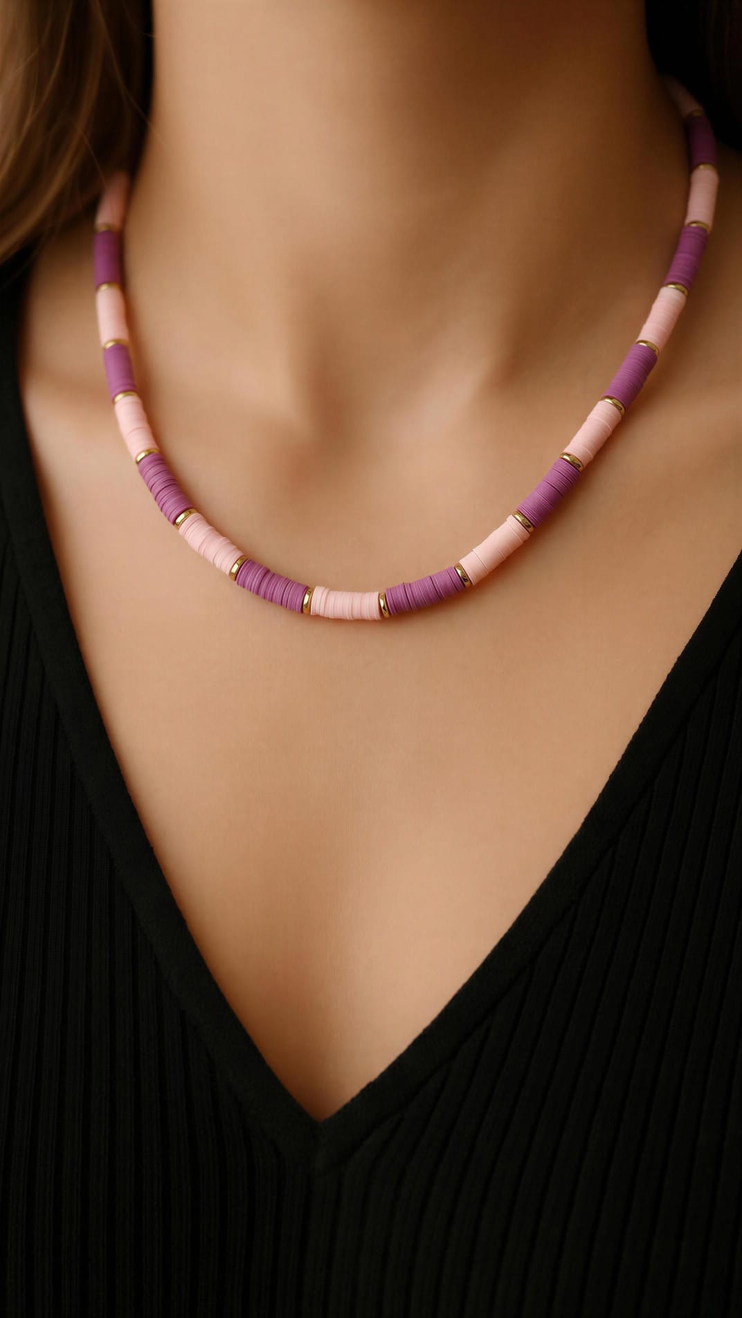 Collar piezas silicona rosa palo y lila