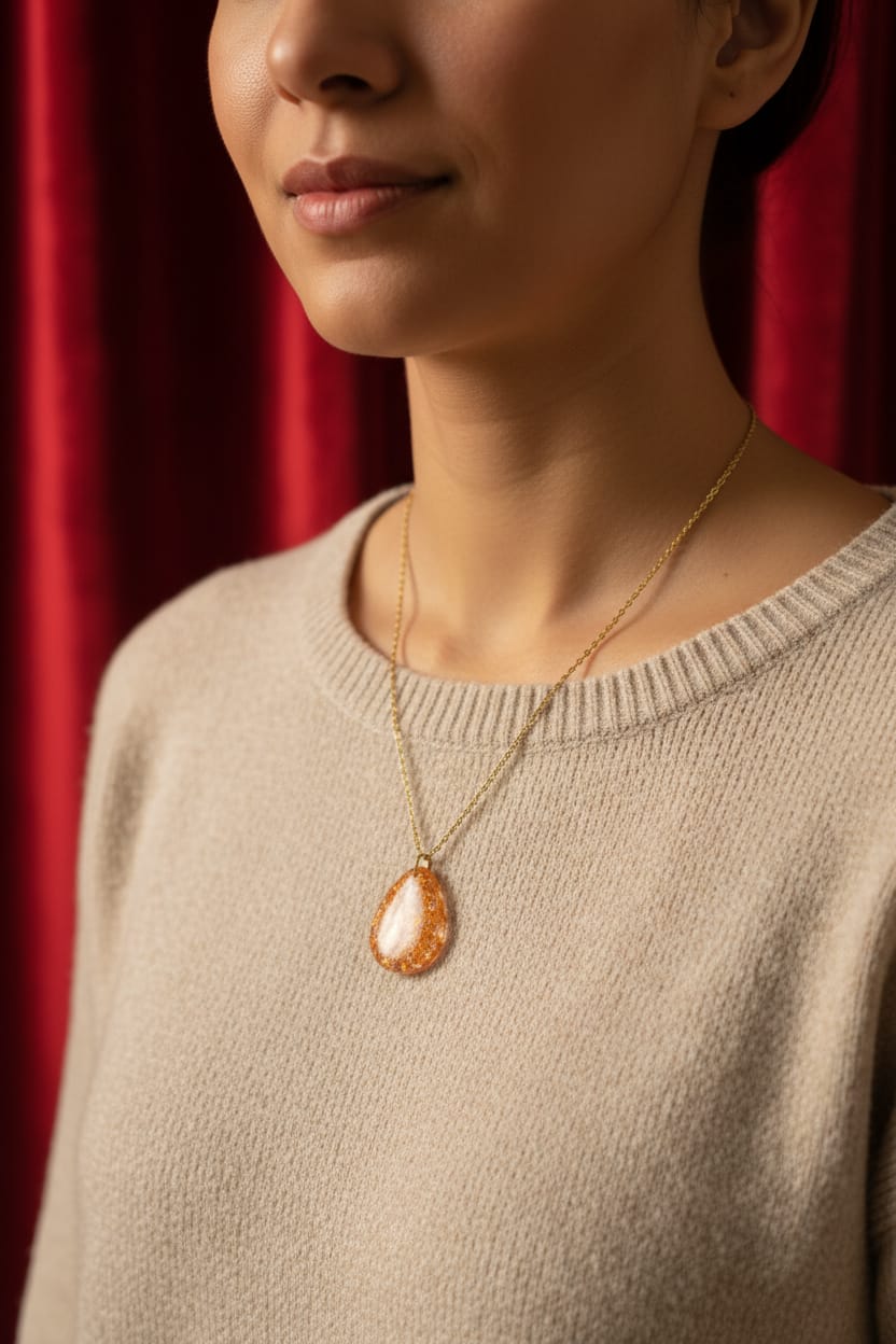 Collar con cadena acero dorada y dije de lagrima mediana con pan de oro