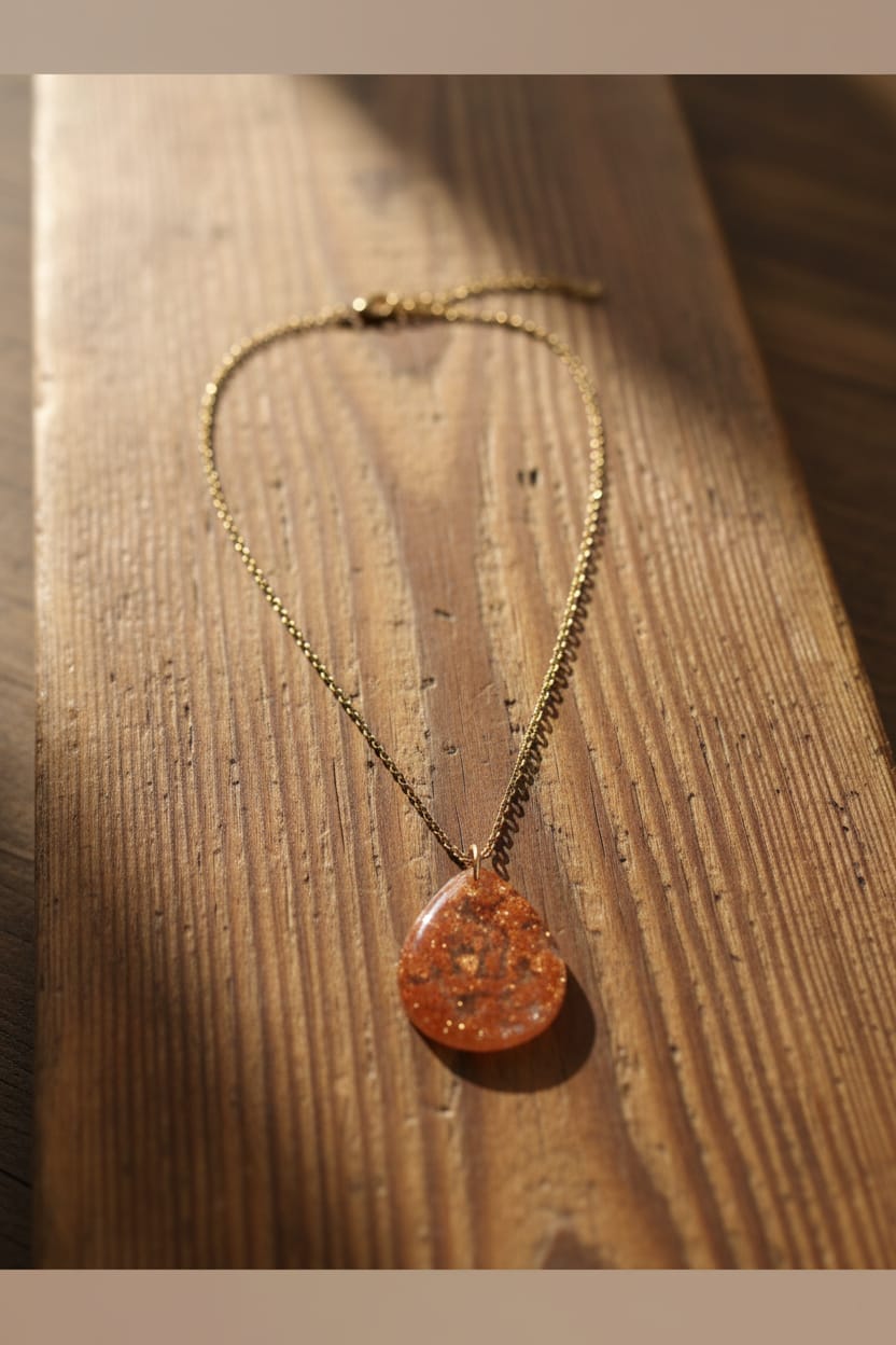Collar con cadena acero dorada y dije de lagrima mediana con pan de oro