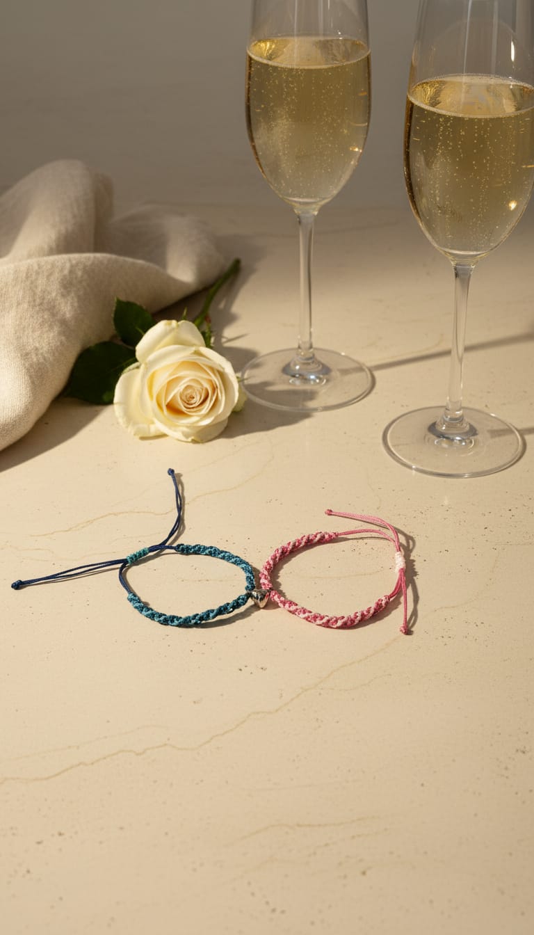 Pareja de pulseras con corazón imantado