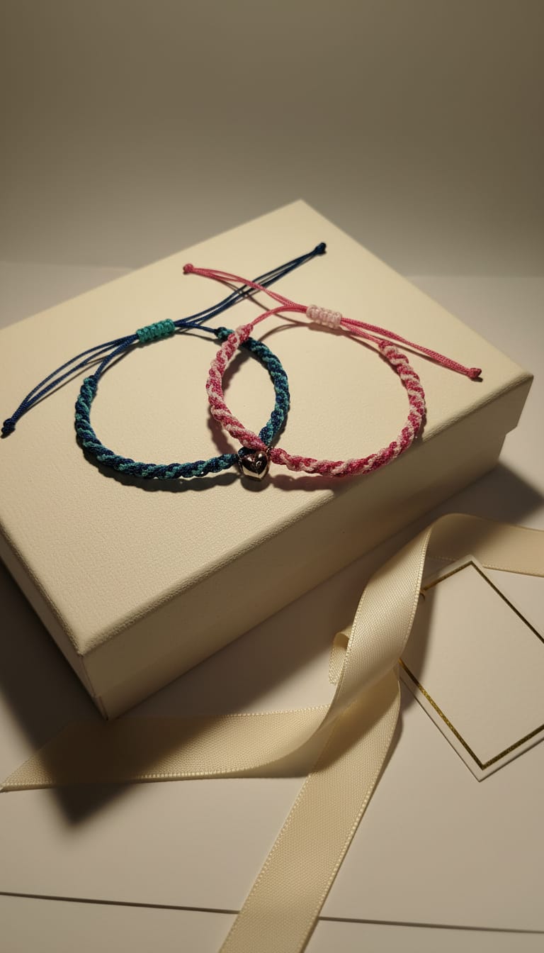 Pareja de pulseras con corazón imantado