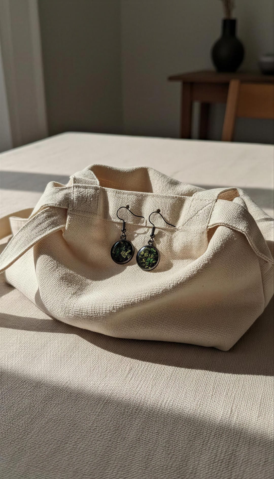 Pendientes redondos verdes con pan de oro
