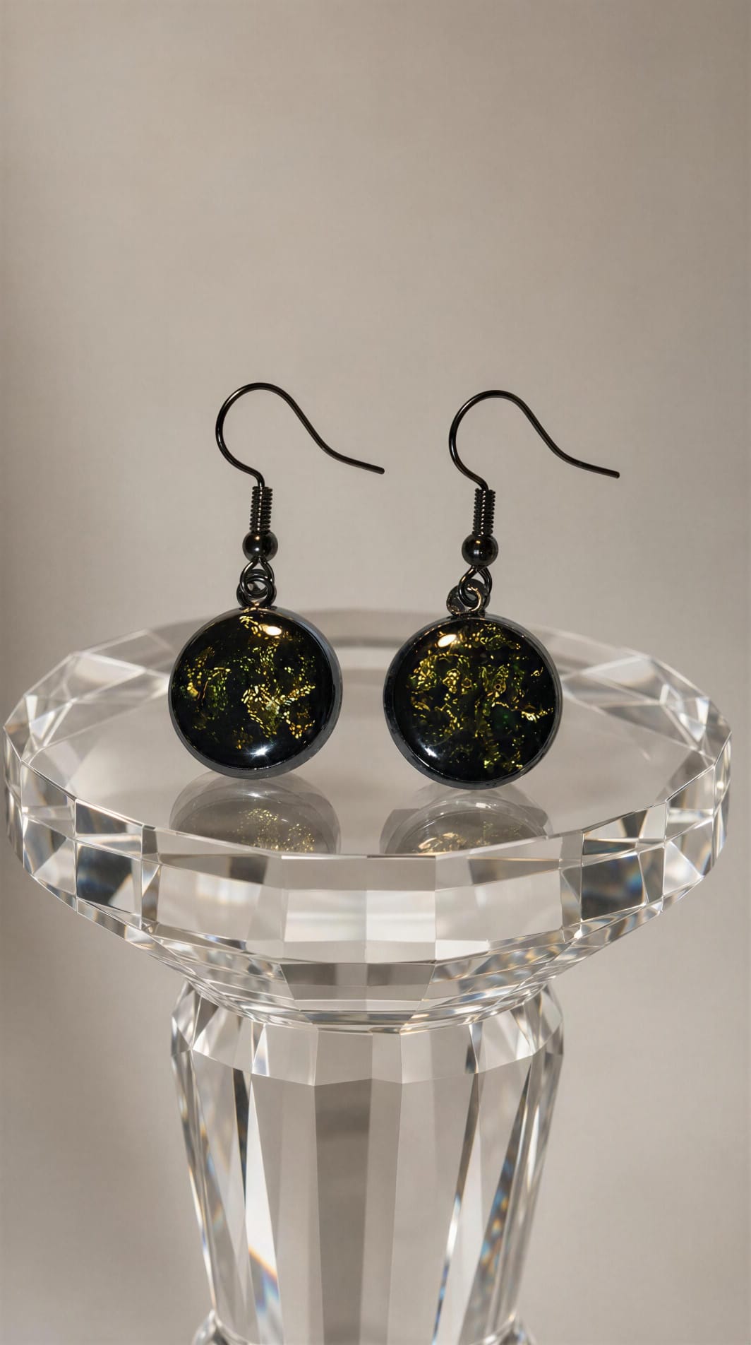 Pendientes redondos verdes con pan de oro