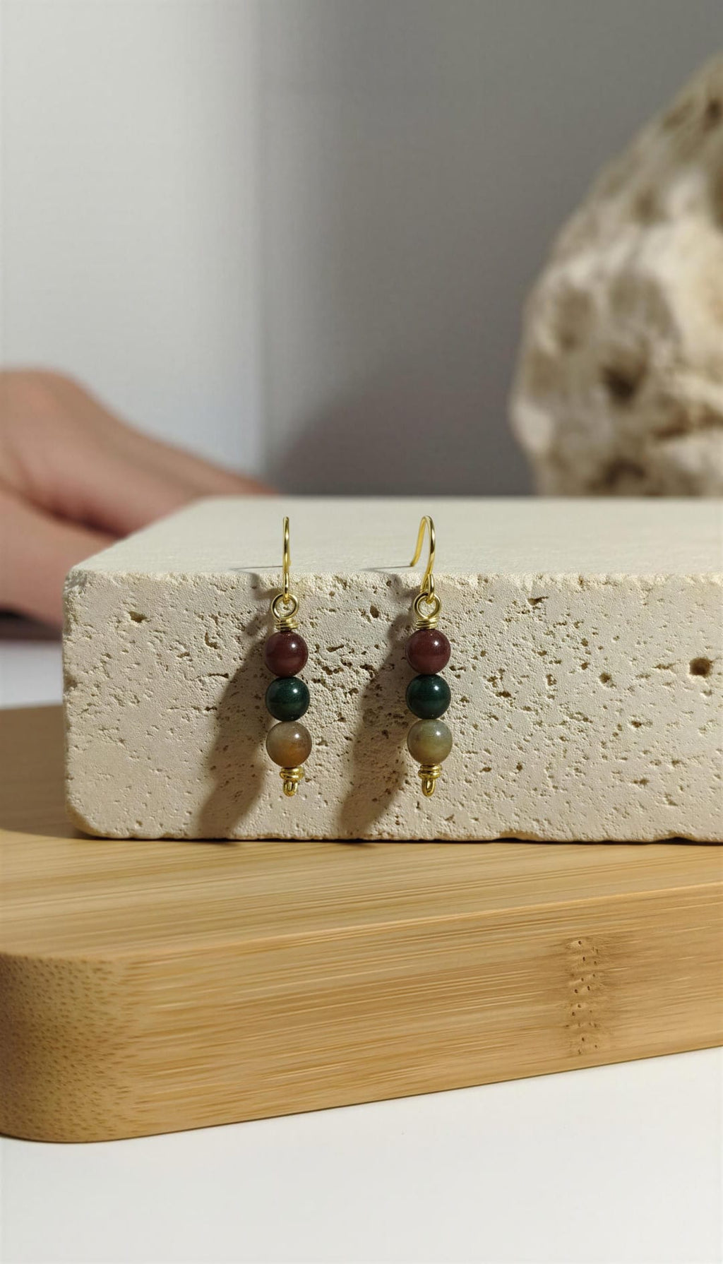 Pendientes largos con 3 agatas de la india