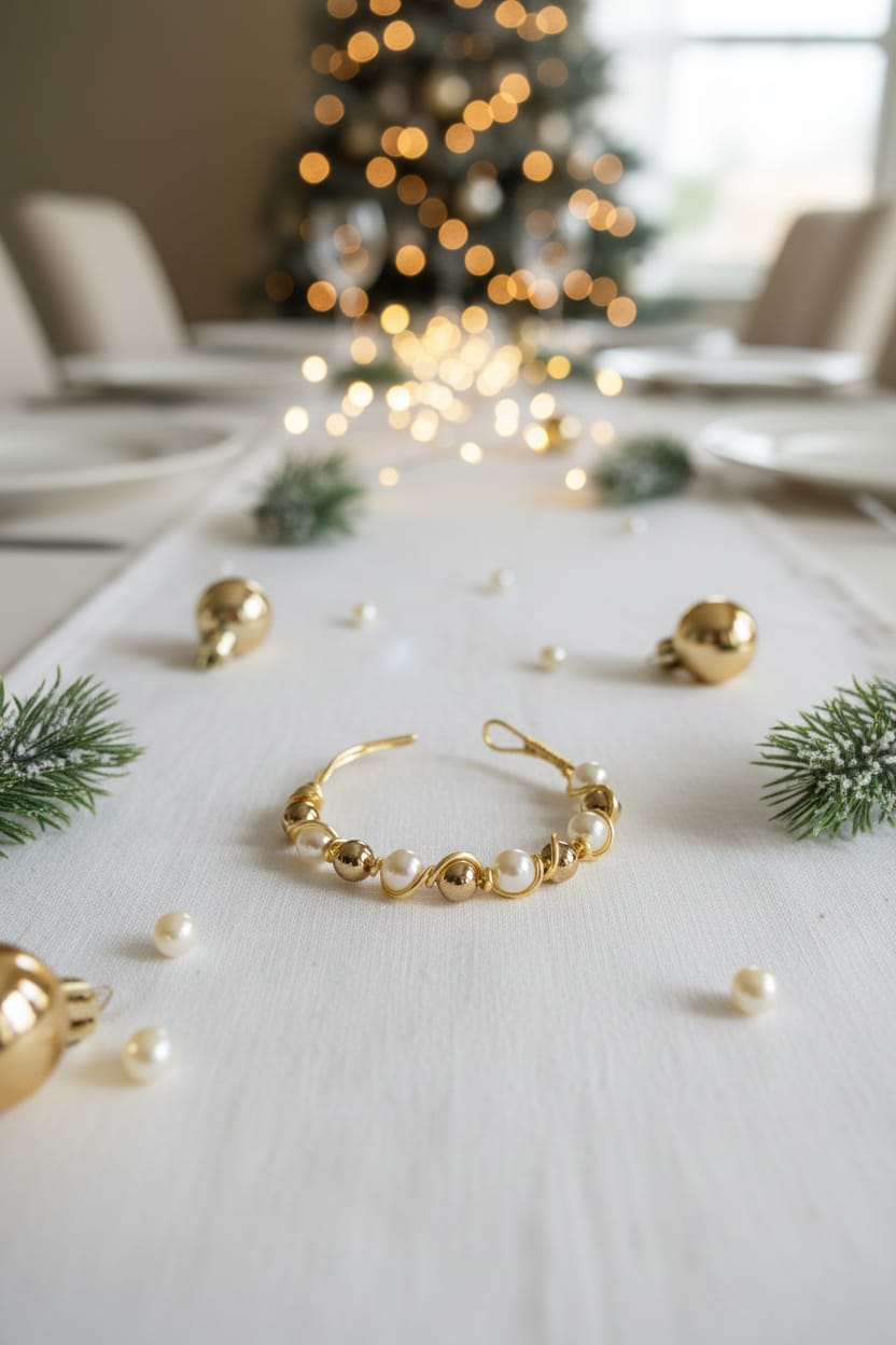 Pulsera de alambre dorado con perla y abalorio dorado