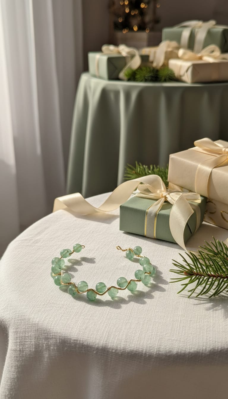 Pulsera de alambre dorado con aventurina verde
