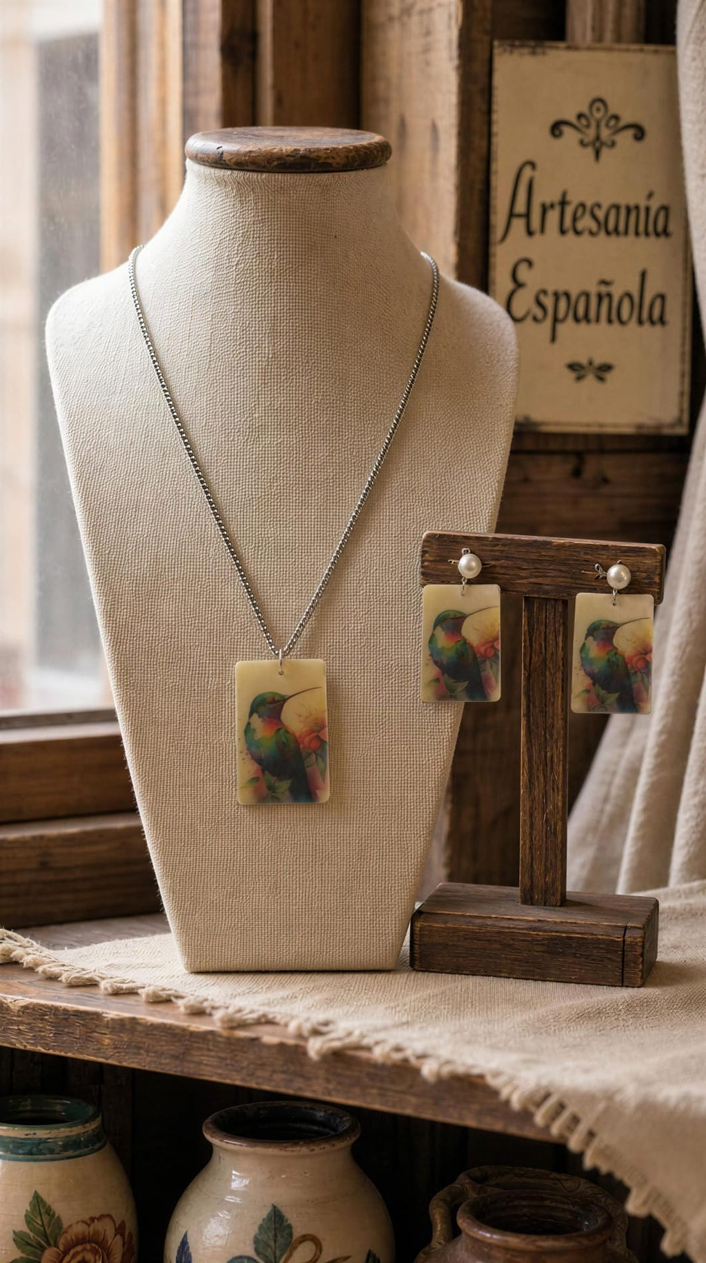 Collar con imagen de colibrí