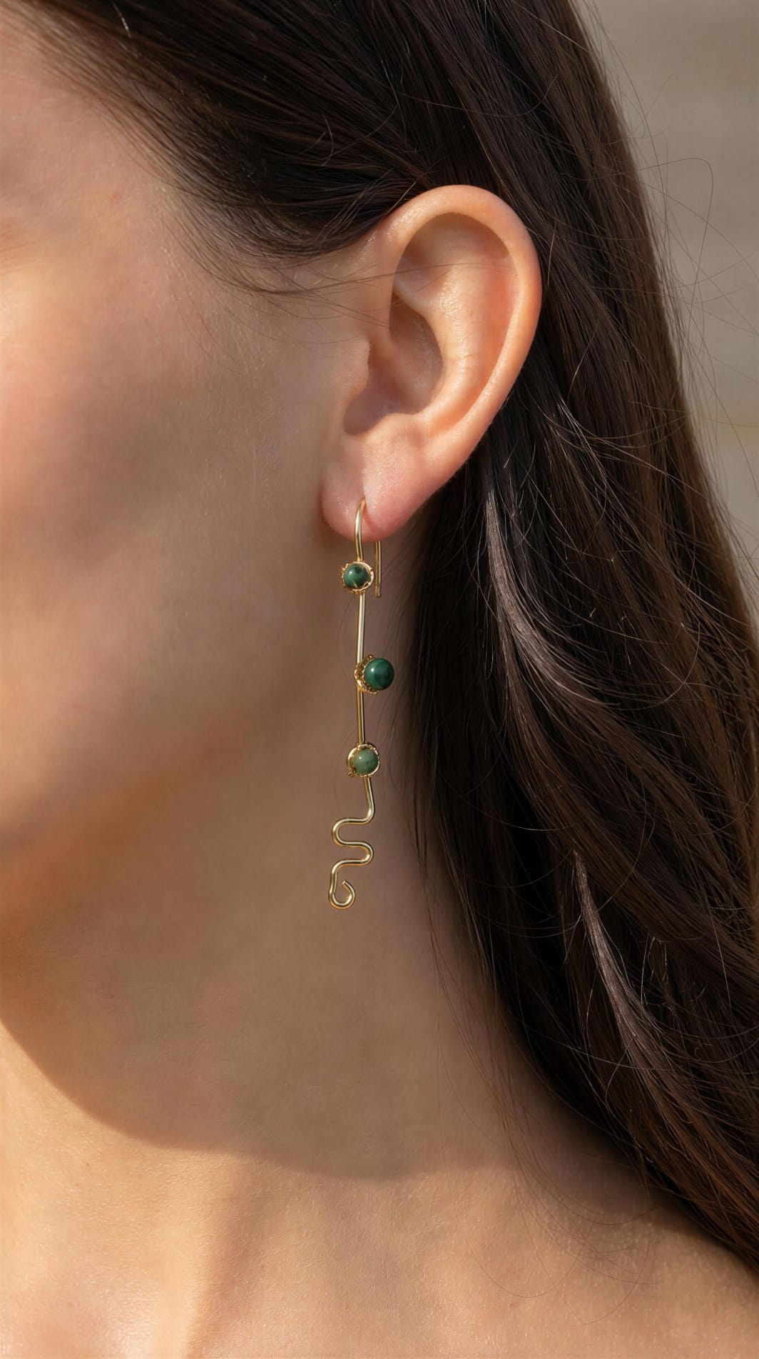 Pendientes largos con forma y aventurina verde
