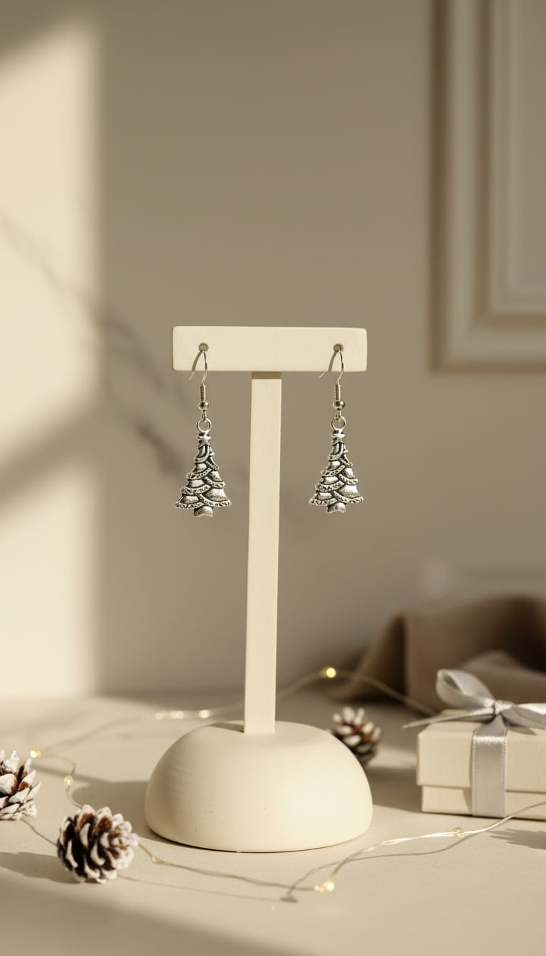 Pendientes árbol de navidad plateado sin color, cierre gancho
