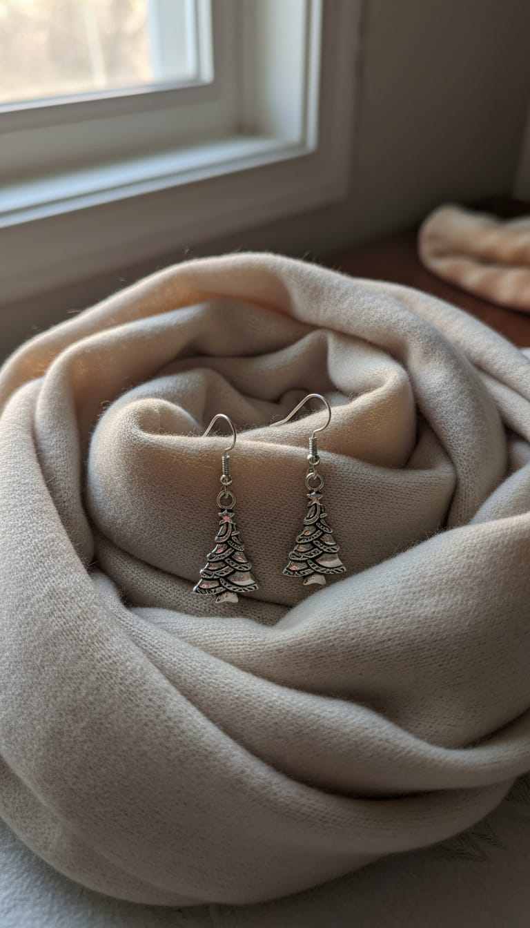 Pendientes árbol de navidad plateado sin color, cierre gancho