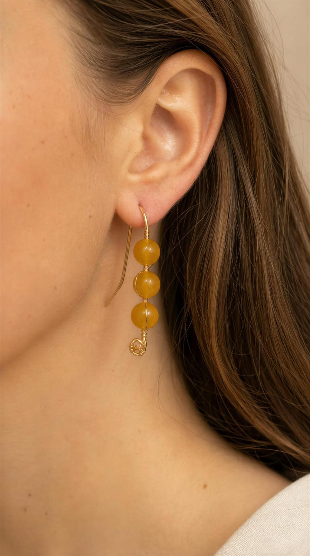 Pendientes largos con 3 agatas amarillas