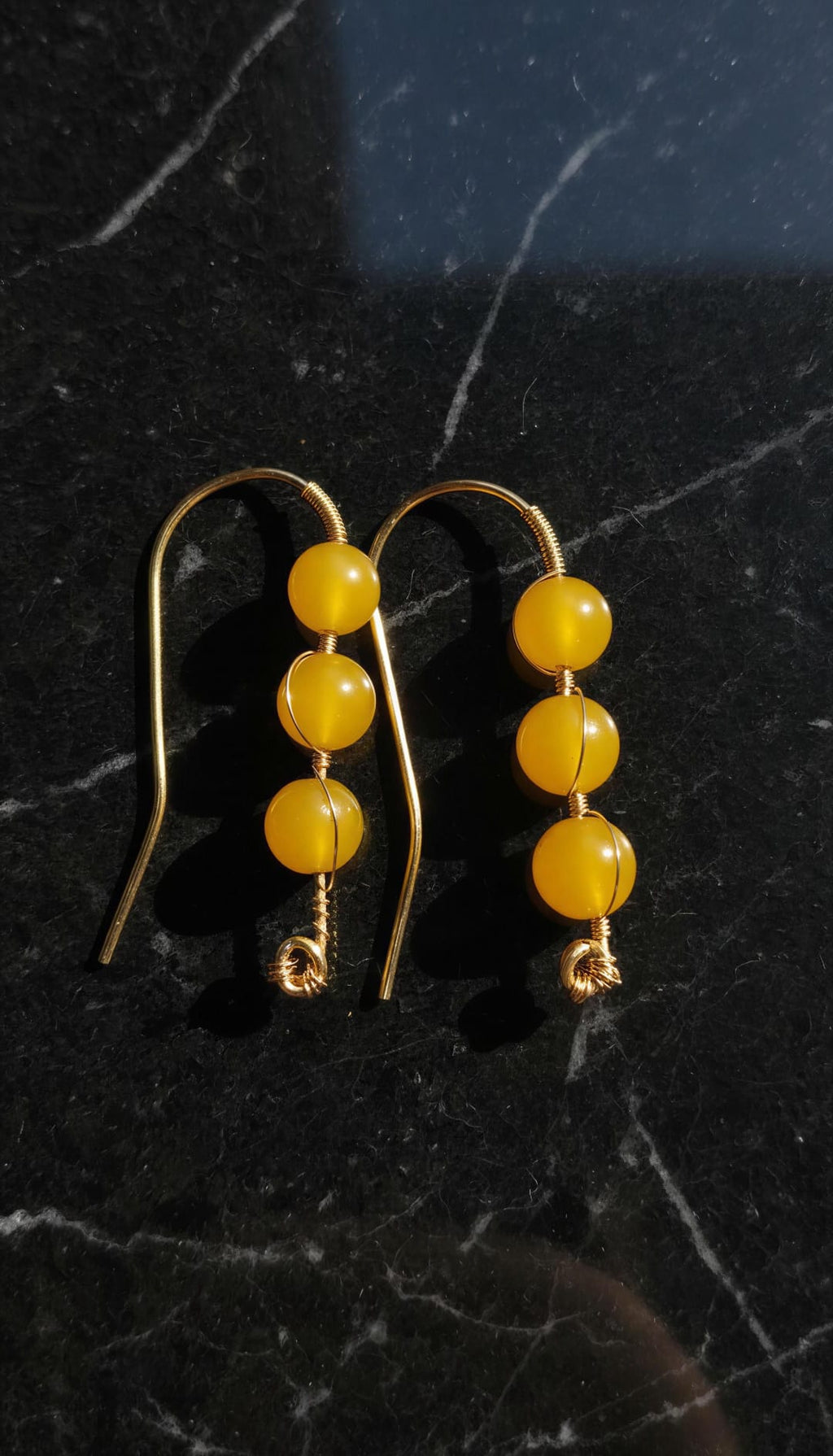 Pendientes largos con 3 agatas amarillas