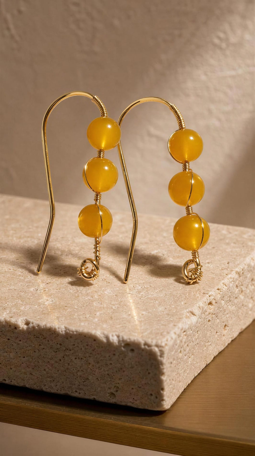 Pendientes largos con 3 agatas amarillas
