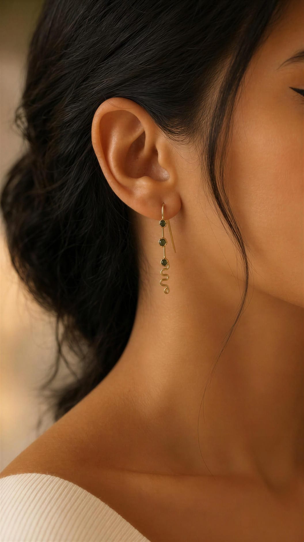 Pendientes largos con forma y aventurina verde