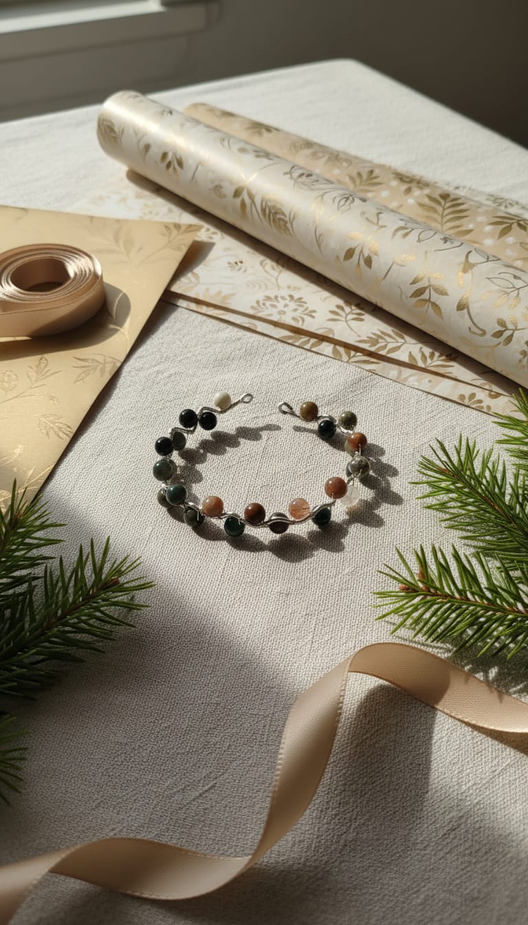 Pulsera de alambre plateada con piedra amazónica